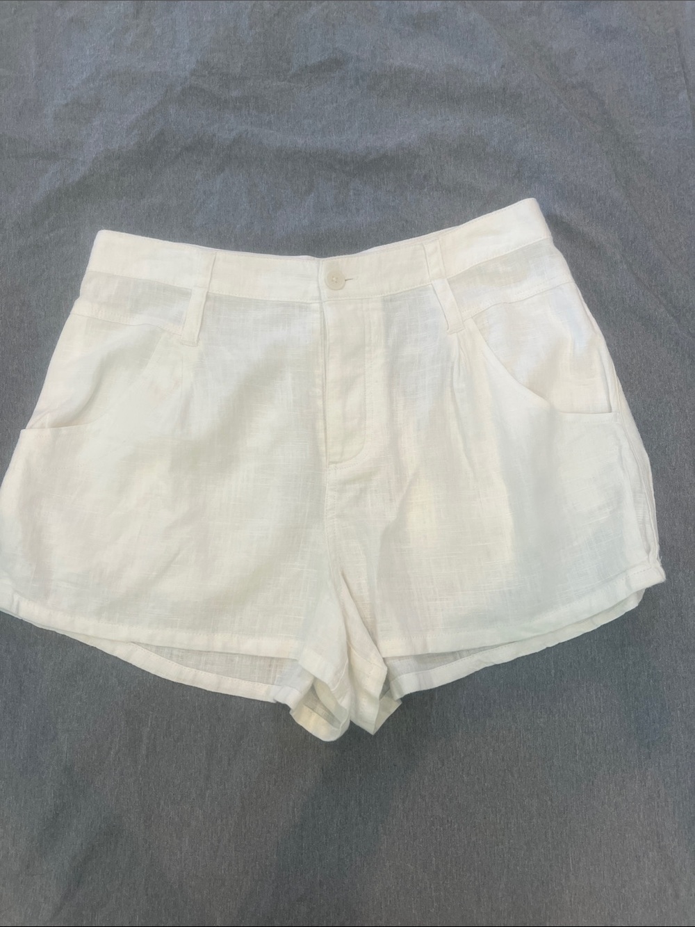 Free People White High-Waist Linen-Blend Shorts